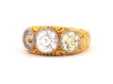 901242 - Victorian Gold GIA Diamond Carved 3-Stone Ring