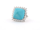 901244 - SOLD - Platinum Diamond Sugarloaf Turquoise Ring