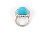 901244 - SOLD - Platinum Diamond Sugarloaf Turquoise Ring