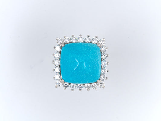901245 - Platinum Turquoise Diamond Square Cluster Ring