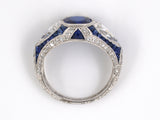 901247 - Art Deco Tiffany Platinum AGL Kashmir Sapphire Diamond Chased 3-Stone Engagement Ring