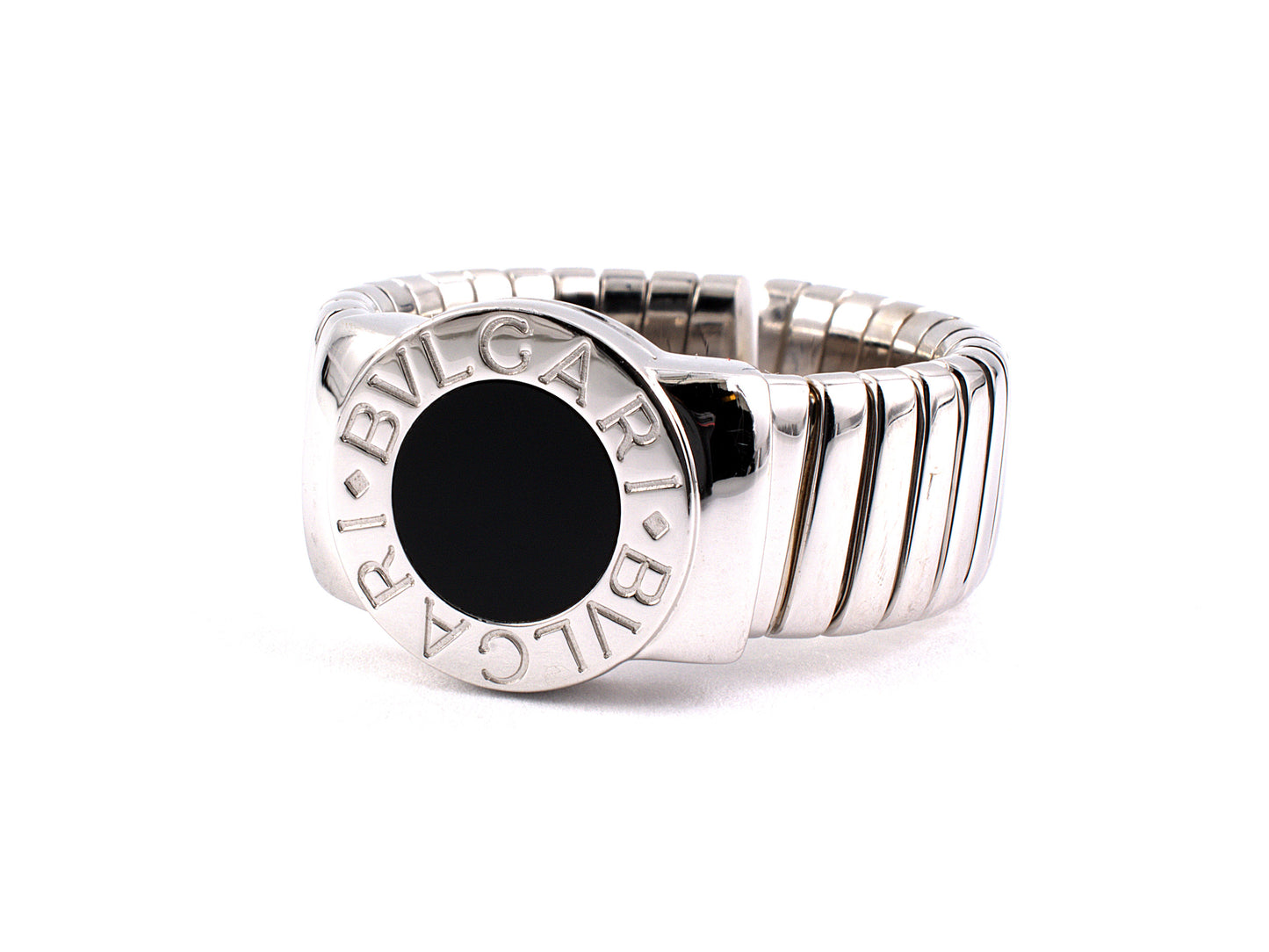901294 - SOLD - Bulgari Gold Black Onyx Tubogas Ring,