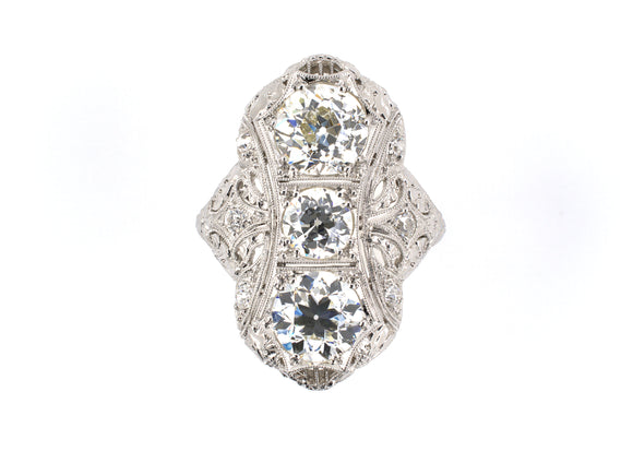 901296 - Art Deco Platinum 3-Stone Diamond Dinner Ring