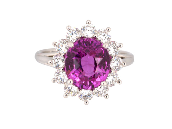 901332 - SOLD - Platinum AGL Pink Sapphire Diamond Cluster Ring