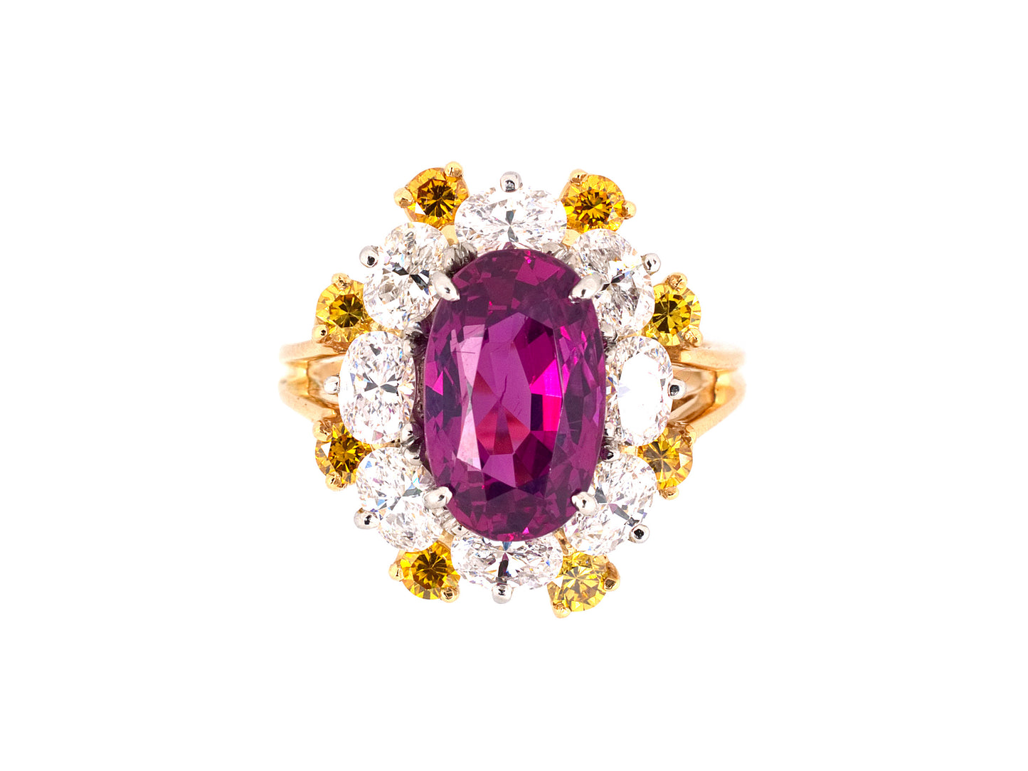 901349 - Circa 1971 Oscar Heyman Gold Platinum AGL Ceylon Ruby Diamond Ring