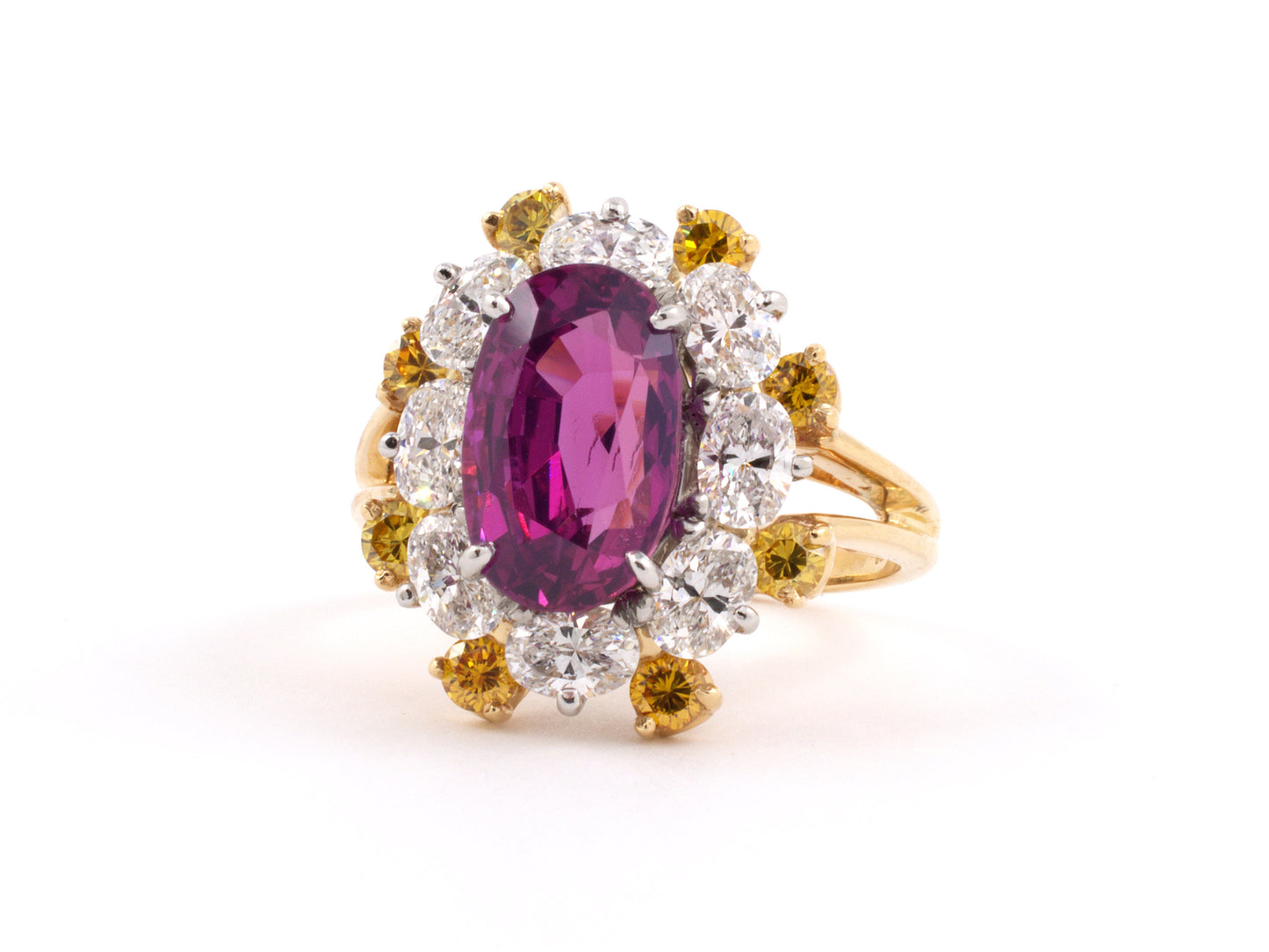 901349 - Circa 1971 Oscar Heyman Gold Platinum AGL Ceylon Ruby Diamond Ring