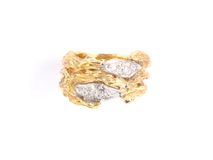 901375 - SOLD - Gold Diamond Carved Nugget Wedding Band Ring