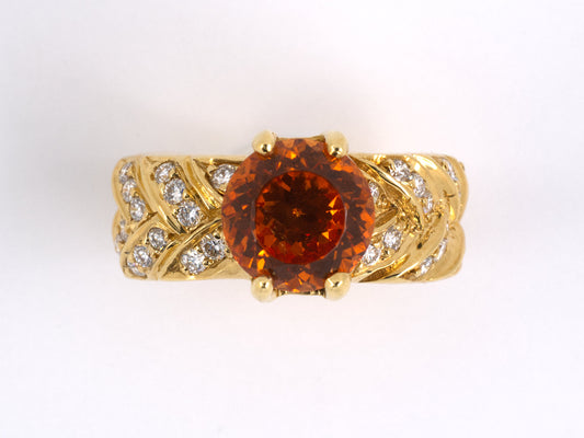 901394 - SOLD - Gold Spessartite Garnet Diamond Engagement Ring