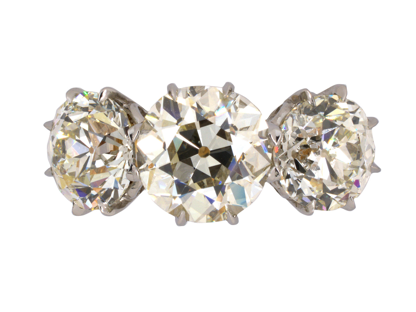 901403 - SOLD - Platinum & Gold GIA Diamond Filigree 3-Stone Ring