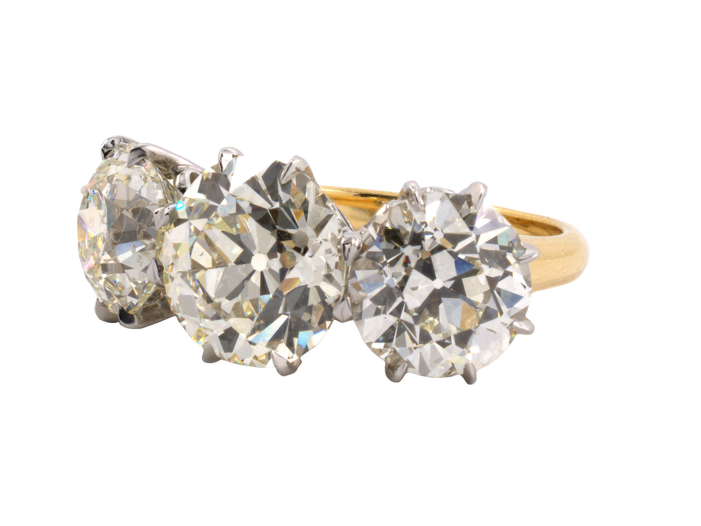 901403 - SOLD - Platinum & Gold GIA Diamond Filigree 3-Stone Ring