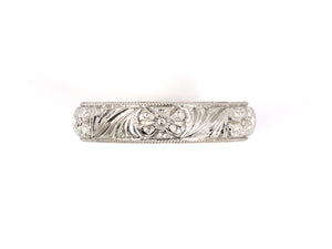 901407 - SOLD - Platinum Millgrain Hand Engraved Wedding Ring