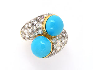 901413 - Gold Turquoise Diamond By Pass Ring