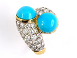 901413 - Gold Turquoise Diamond By Pass Ring