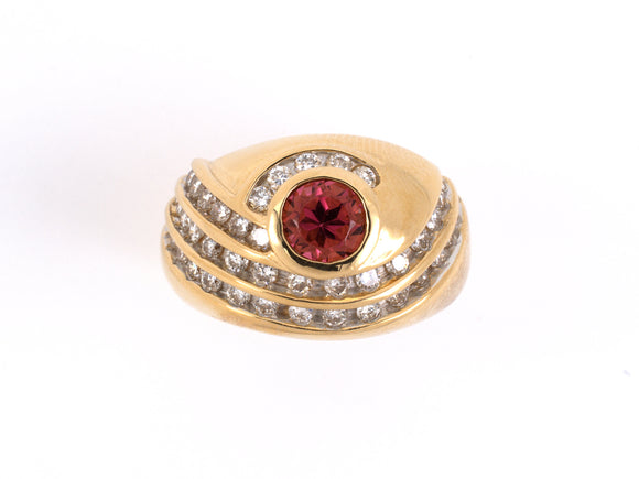 901441 - SOLD - Gold Tourmaline Diamond Swirl Ring