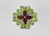 901456 - Gold Peridot Garnet Diamond Flower Cluster Dinner Ring