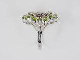 901456 - Gold Peridot Garnet Diamond Flower Cluster Dinner Ring