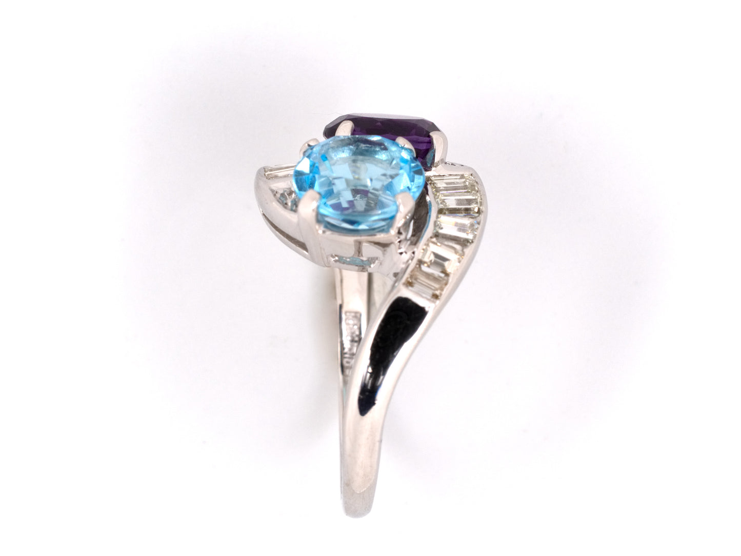 90146 - SOLD - Circa 1950's Platinum Amethyst Topaz Diamond Twist Ring
