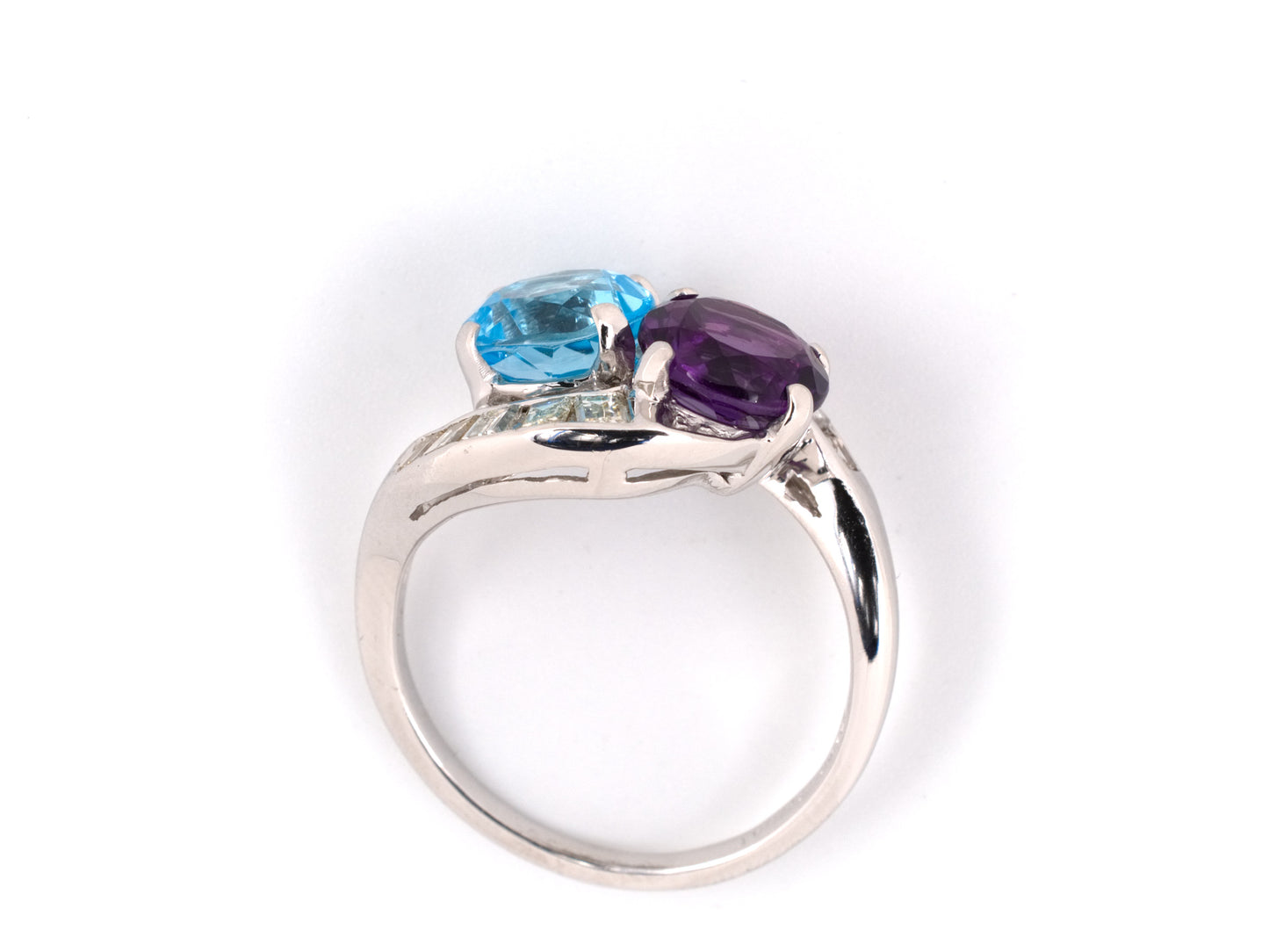 90146 - SOLD - Circa 1950's Platinum Amethyst Topaz Diamond Twist Ring