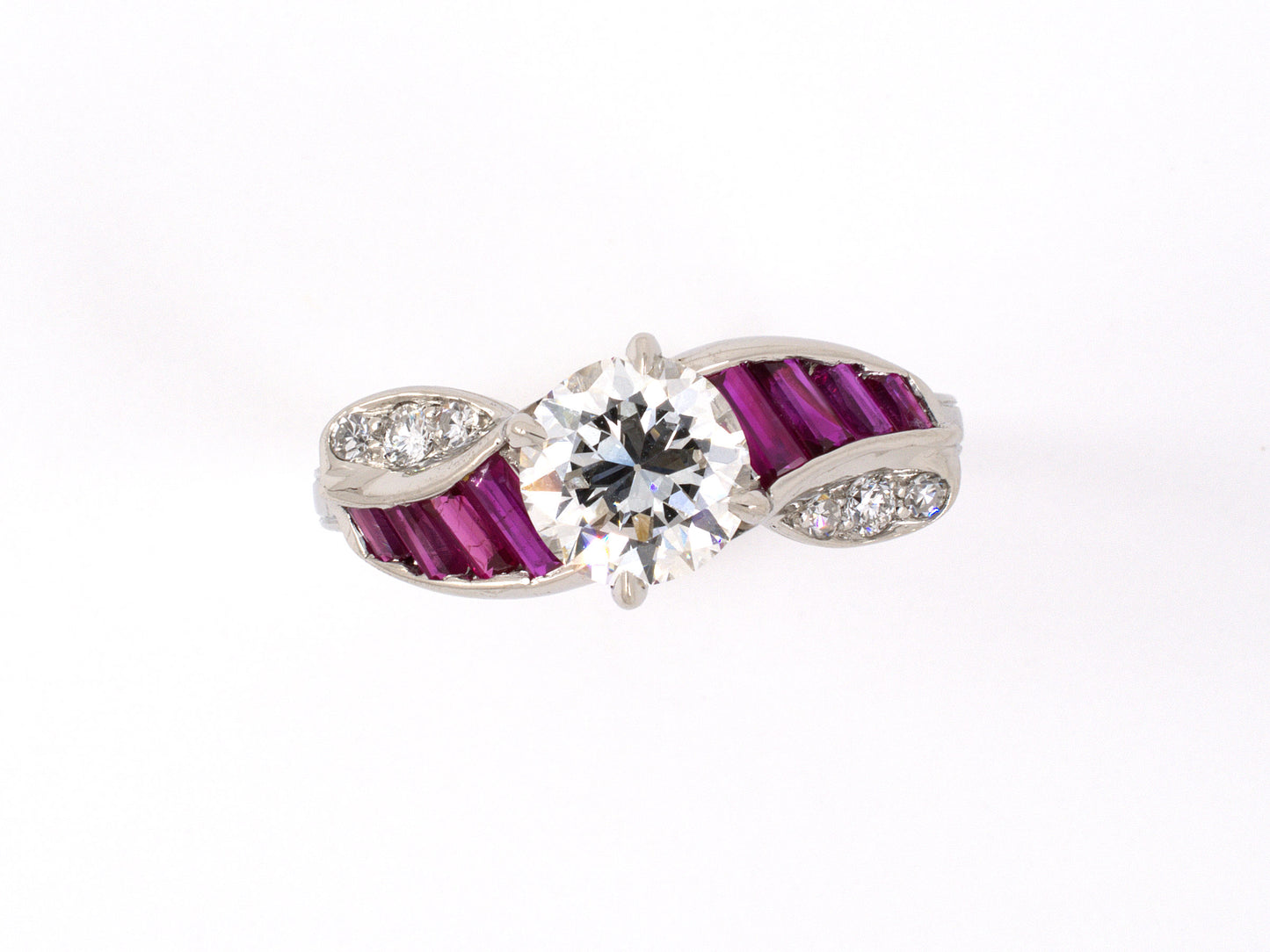 901482 - Art Deco Platinum GIA Diamond Ruby Engagement Ring