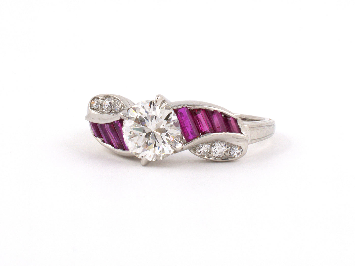 901482 - Art Deco Platinum GIA Diamond Ruby Engagement Ring