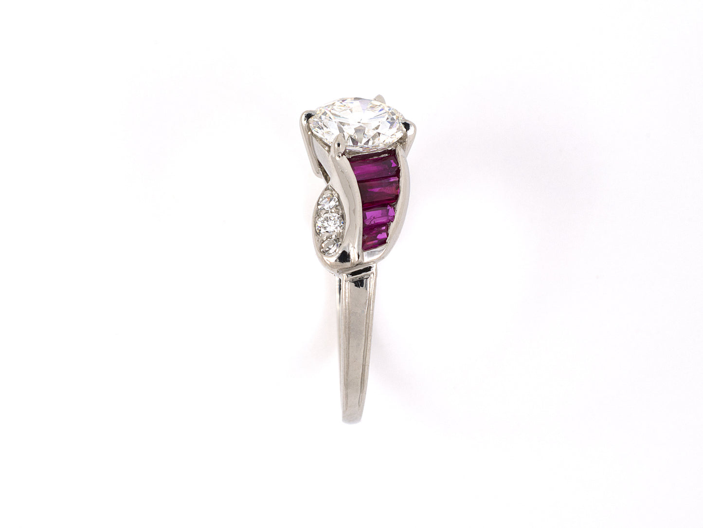 901482 - Art Deco Platinum GIA Diamond Ruby Engagement Ring