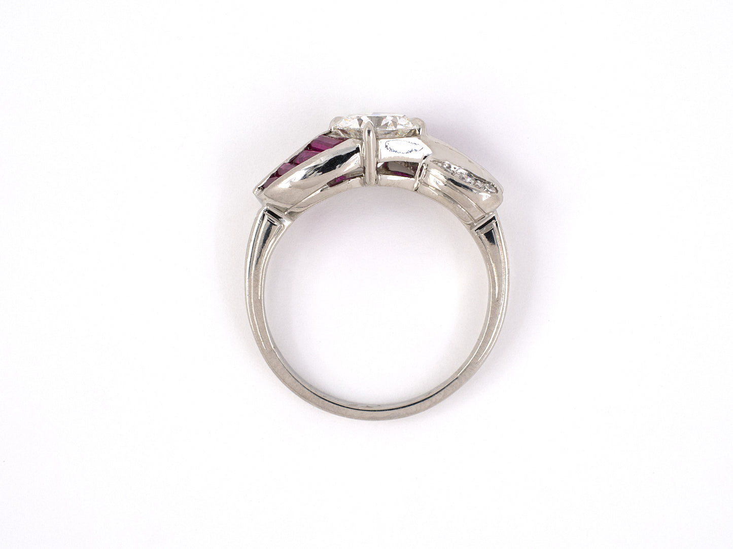 901482 - Art Deco Platinum GIA Diamond Ruby Engagement Ring