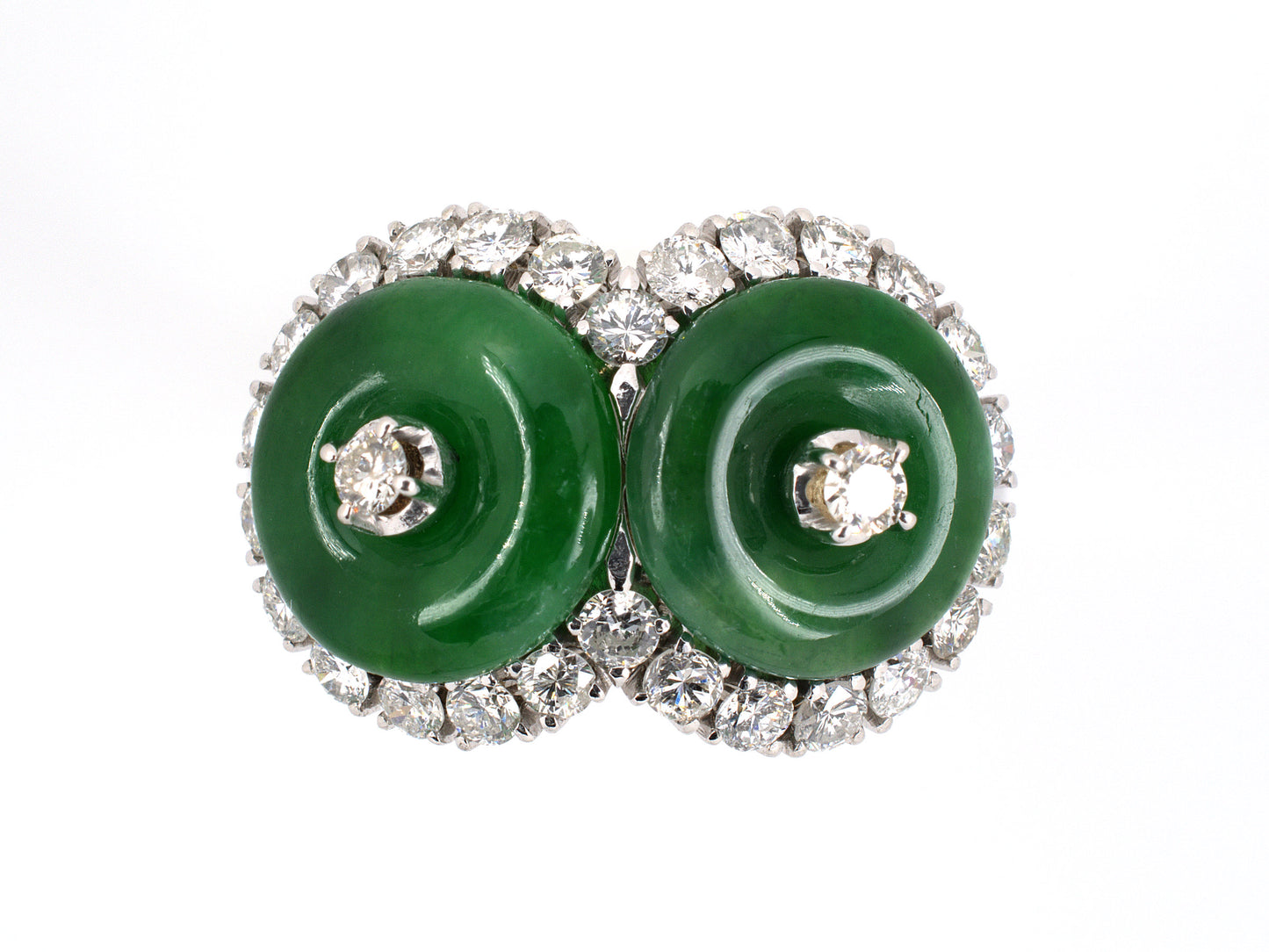901503 - Circa 1960s Gold Jadeite Diamond 2 Stone Cluster Ring