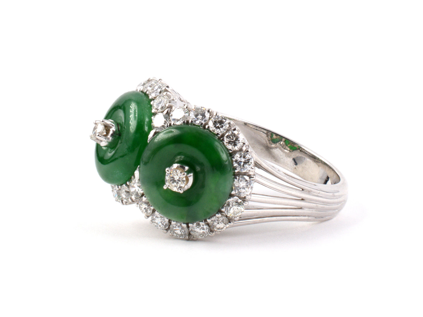 901503 - Circa 1960s Gold Jadeite Diamond 2 Stone Cluster Ring