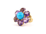 901507 - SOLD - Circa 1960s Gold Turquoise Amethyst Flower Cluster Ring