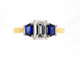 901511 - SOLD - Gold Platinum GIA Diamond Sapphire 3-stone Trapezoid Engagement Ring