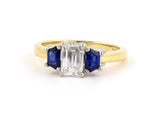 901511 - SOLD - Gold Platinum GIA Diamond Sapphire 3-stone Trapezoid Engagement Ring