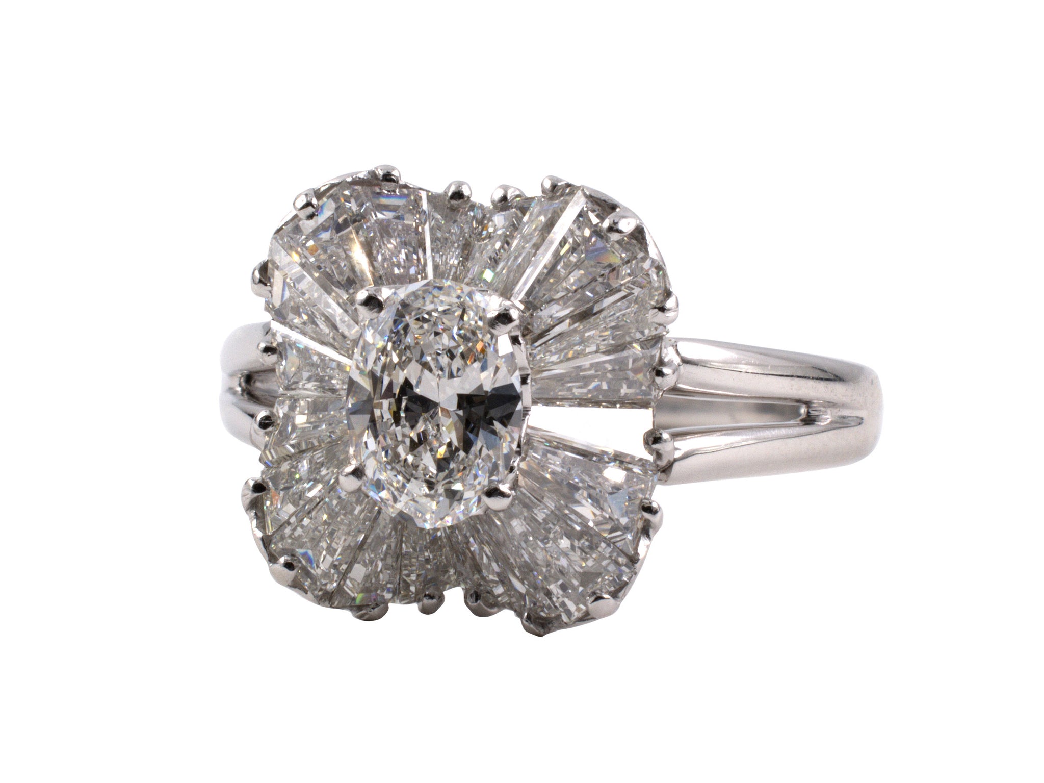 Oscar Heyman Platinum Two Row Round and Marquise Diamond Guard Ring