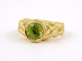 901550 - SOLD - Circa 1991 Cummings Gold Peridot Open Woven Branch Solitaire Ring