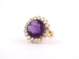 901555 - Victorian Gold Amethyst Pearl Round Cluster Cocktail Ring