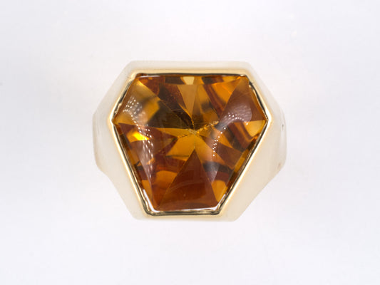 901561 - SOLD - Gold Citrine Hexagon Ring