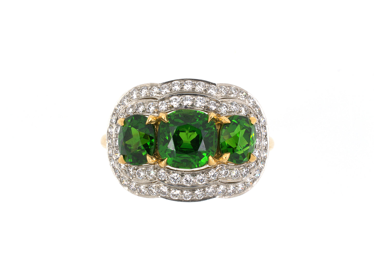 901590 - SOLD - Platinum Gold AGL Russian Demantoid Garnet Diamond Ring
