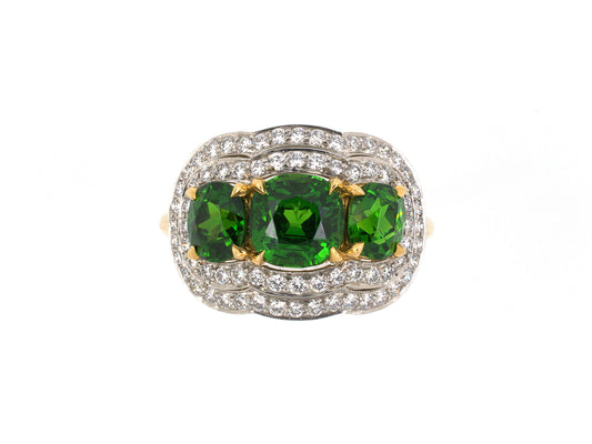 901590 - SOLD - Platinum Gold AGL Russian Demantoid Garnet Diamond Ring