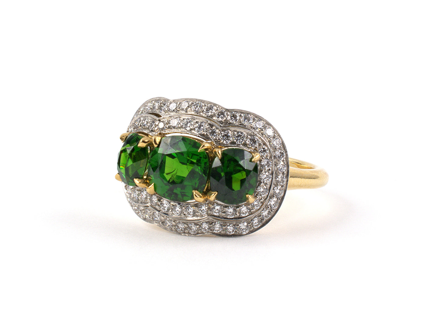 901590 - SOLD - Platinum Gold AGL Russian Demantoid Garnet Diamond Ring