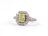 901601 - Cerro Platinum GIA Fancy Yellow Green Radiant Cut Diamond Ring