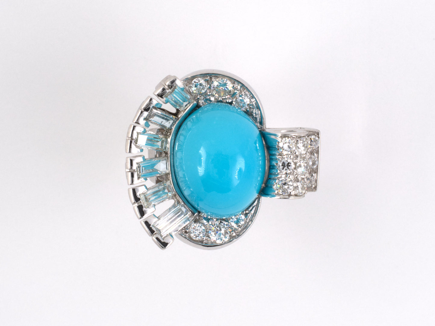 901620 - Circa 1935 Platinum Turquoise Diamond Cocktail Ring
