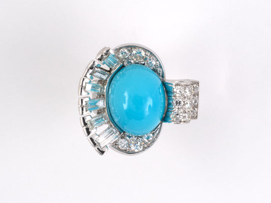 901620 - Circa 1935 Platinum Turquoise Diamond Cocktail Ring