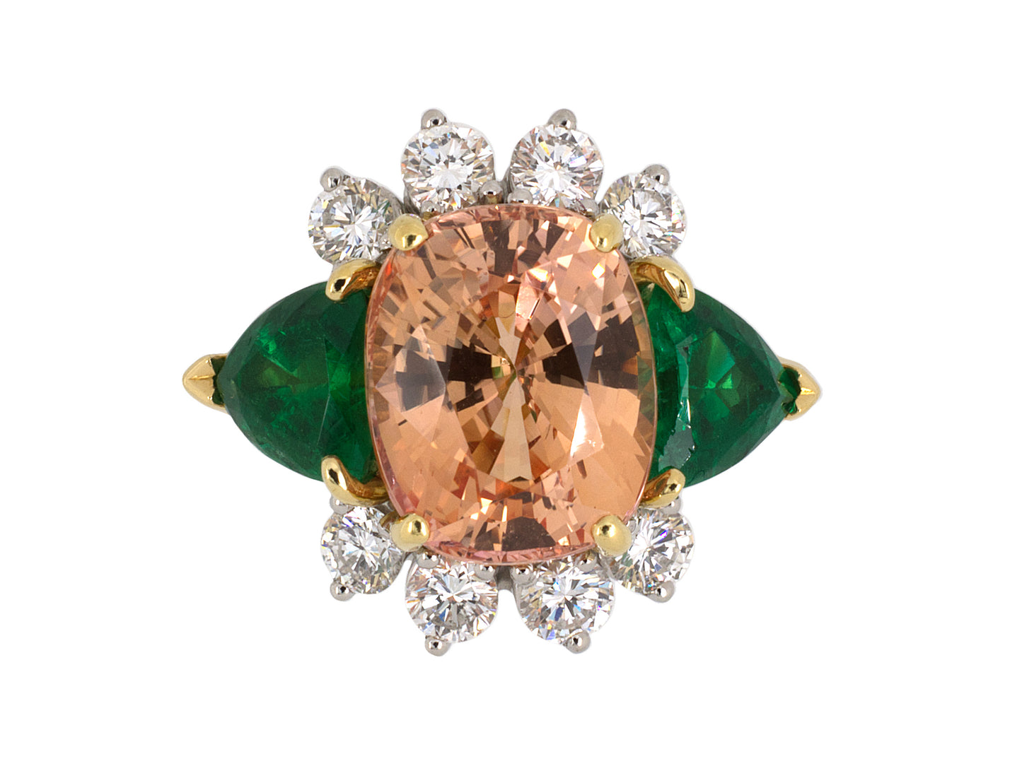 901626 - Gold Platinum AGL Ceylon Orange Sapphire Emeralds Diamond Ring