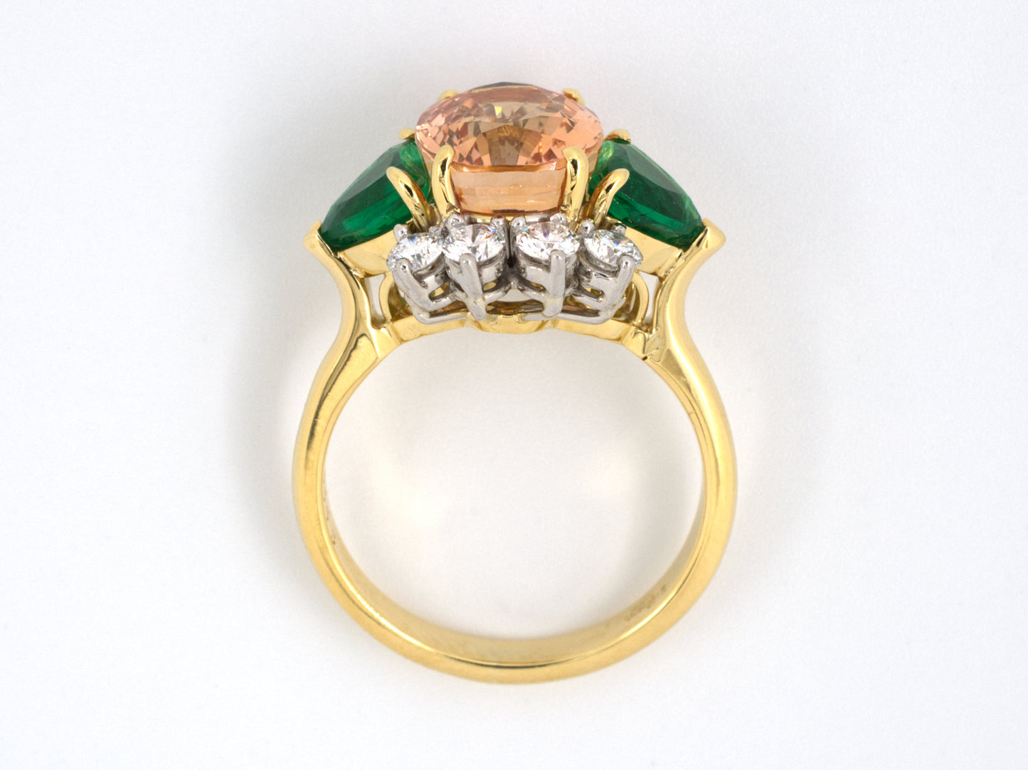 901626 - Gold Platinum AGL Ceylon Orange Sapphire Emeralds Diamond Ring