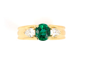 901631 - SOLD - Boucheron Gold AGL Emerald Diamond French Engagement Ring