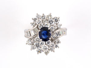 901634 - SOLD - Platinum Diamond Sapphire Cluster Ring