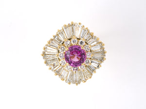 901635 - SOLD - Gold Diamond AGL Pink Sapphire Tiered Ballerina Ring