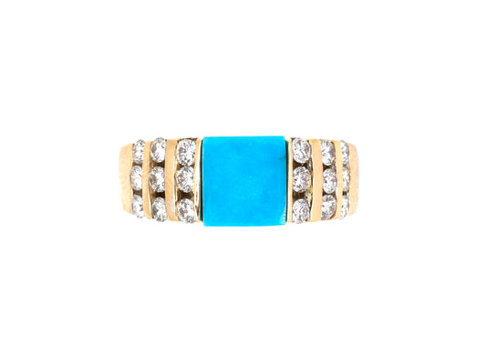901636 - SOLD - Gold Turquoise Diamond Band Ring