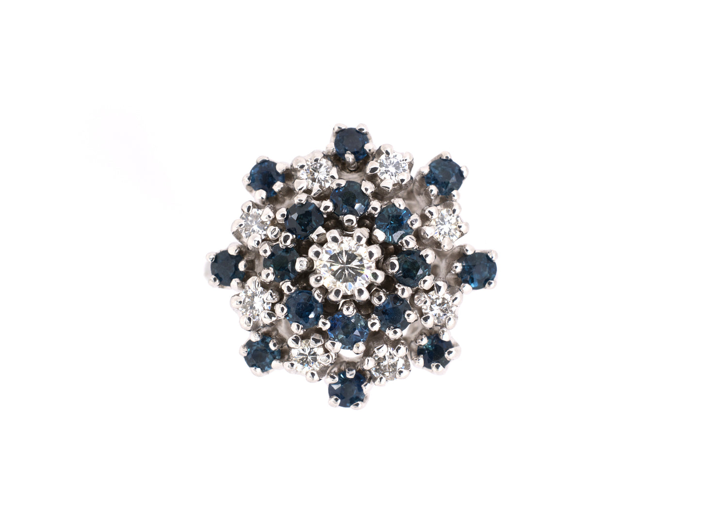 901642 - SOLD - Gold Sapphire Diamond Cluster Dinner Ring