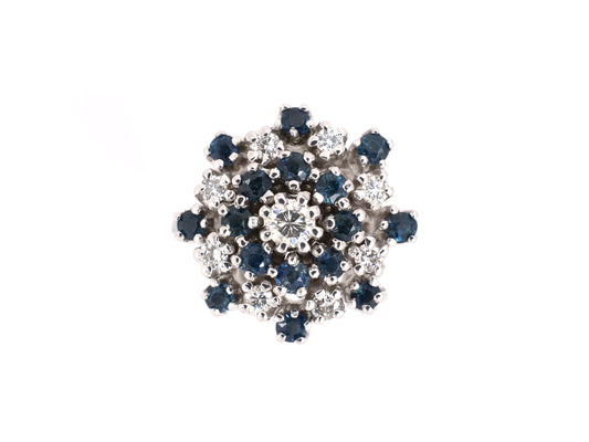 901642 - SOLD - Gold Sapphire Diamond Cluster Dinner Ring