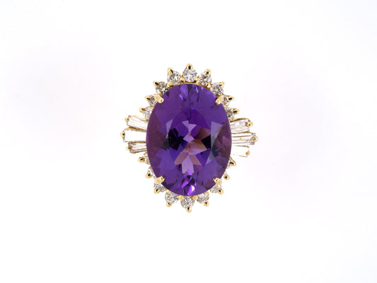 901647 - SOLD - Gold Amethyst Diamond Cluster Oval Dinner Ring